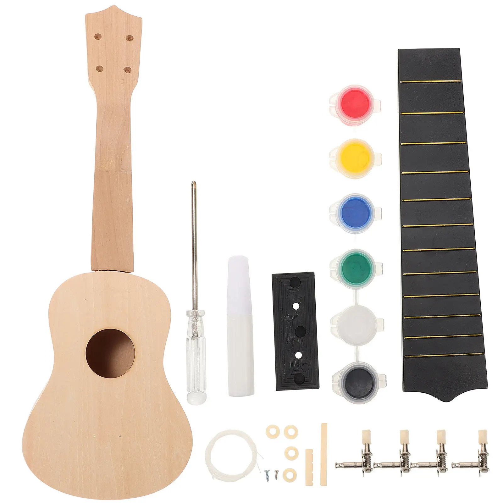 DIY Ukulele Kit Unpainted Wooden Craft Set for Kids Assembly Painting Musical Instrument Supplies