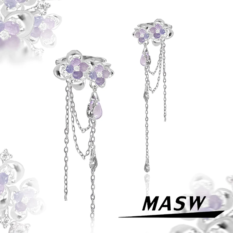 

MASW Original Design Pretty Sweet Korean Temperament Purple Flower Earrings For Women Party Gifts Fashion Jewelry Hot Sale
