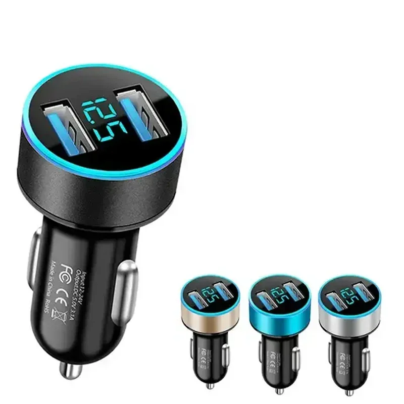 Car Dual Usb Car Cigarette Lighter 5V 3.1A Power Socket for Phones Cameras PC Fast Charger Adapter with LED Display