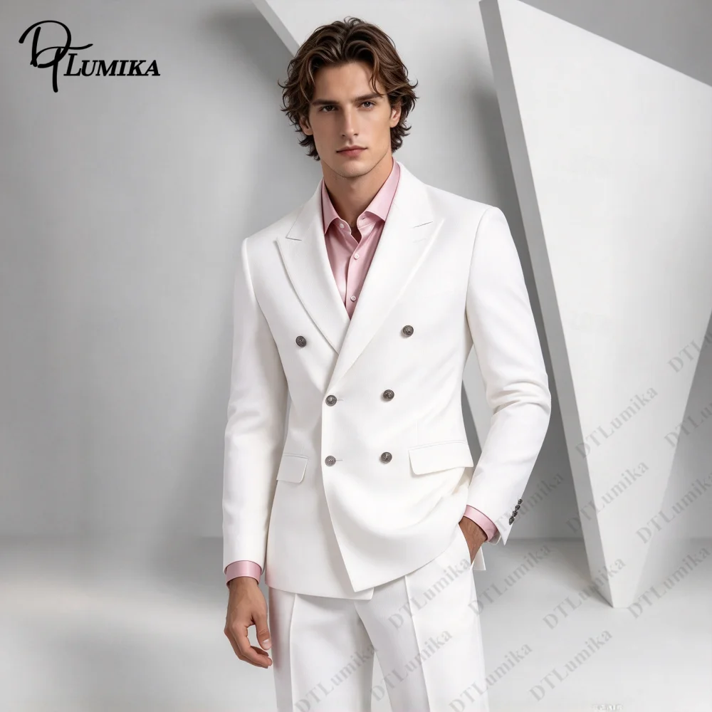 Elegant Gentleman Formal Suit Set 2 Piece Double Breasted Peak Lapel Blazer with Pants Bespoke Wedding Suits for Groom Tuxedo