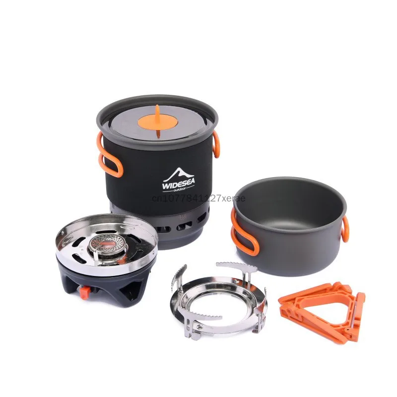 Camping Cooking System with Heat Exchanger Outdoor Gas Burner Stove Tourist Pot Set Cup Tableware Cookware Tourism Hike