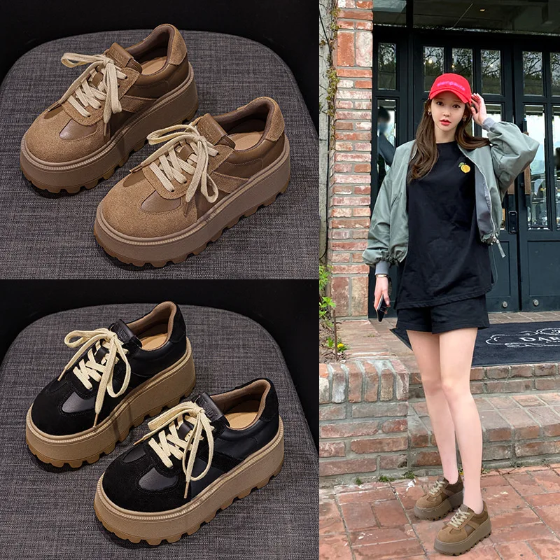 

Повседневная обувь для женщин 2026: новые матовые кожаные ретро-кроссовки для студенток