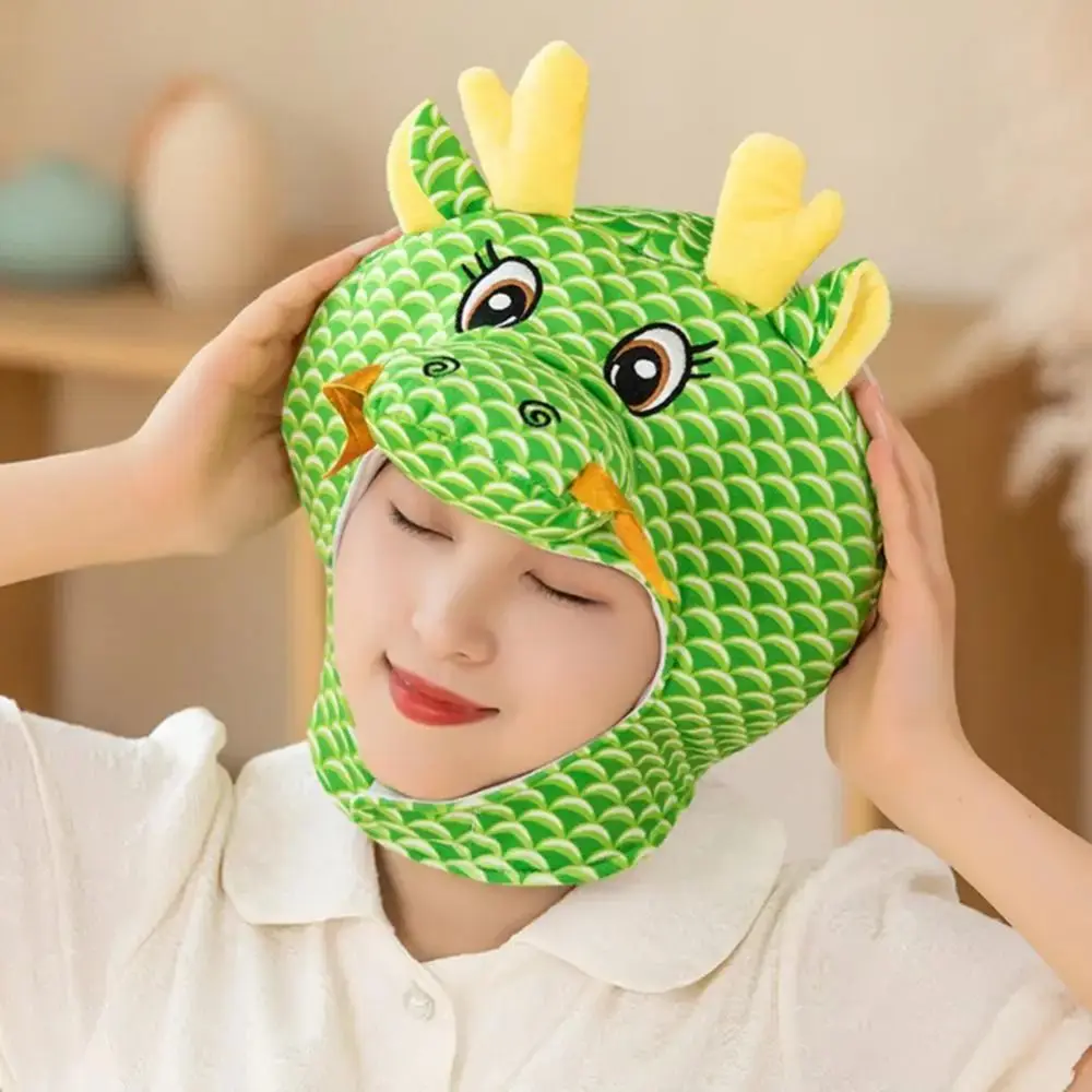 Chapeau en peluche de dessin animé 3D Dragon, équipement de sauna, mascotte de l'année du dragon, style chinois moelleux, chaud, 2024