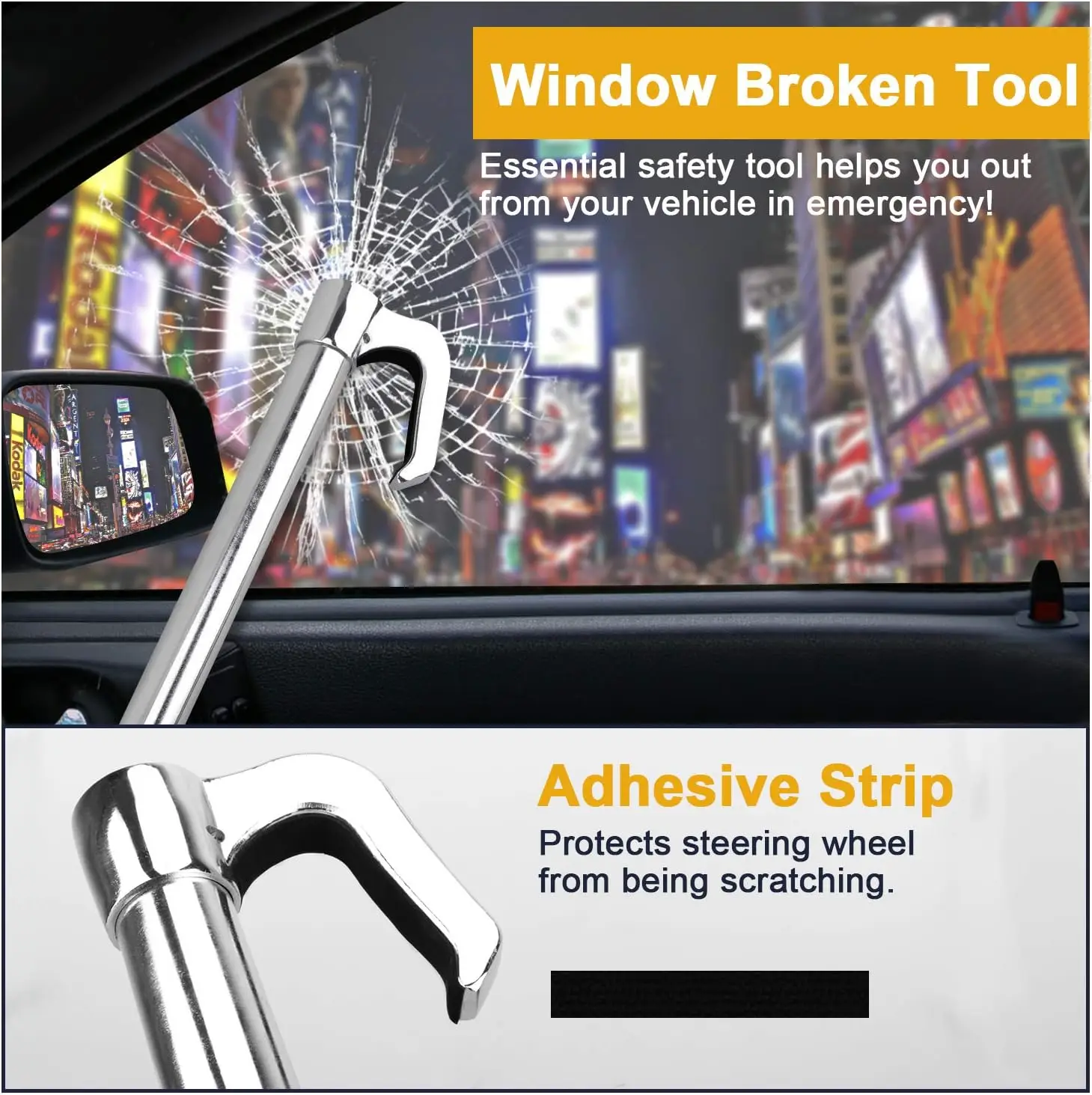 Universal Steering Wheel Brake Lock Anti-Theft Retractable Double Hook Extended Car Security with 3 Keys