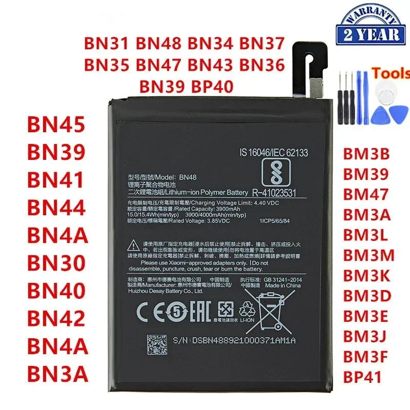 Brand New  For Xiaomi BN45 BN41 BN44 BN4A BN31 BN40 BN42 BN4A BN48 BM3B BM39 BM47 BN47 BM3L BM3M BN35 BM3D BM3E BM3J BP41