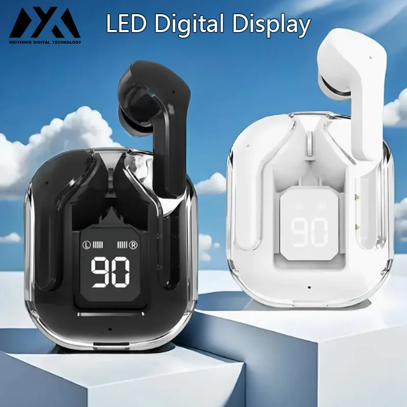 سماعات Air31 اللاسلكية مع وظيفة عرض الطاقة LED، سماعات أذن صغيرة الحجم من الكريستال بقدرة 200 مللي أمبير في الساعة مع ميكروفون مدمج