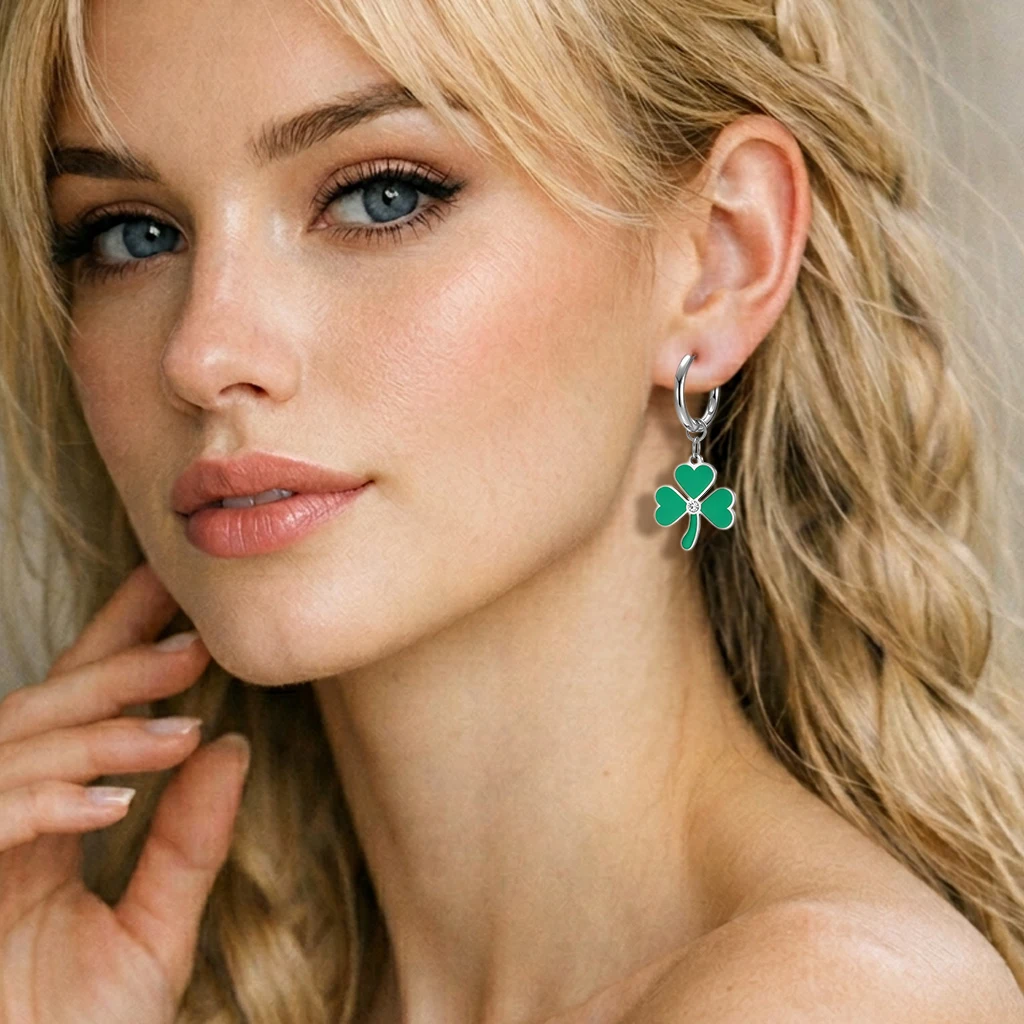 Eueavan Emaille Drei-Blatt-Kleeblatt Ohrringe Edelstahl Zirkon Mode Charm Creolen für Frauen Schmuck Geschenk Großhandel – Detail 7