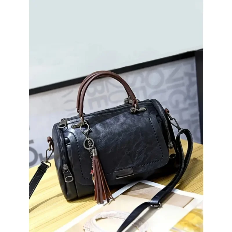 Tassel Decor Handbag, Women's Large Capacity Shoulder Bag, Fashion Zipper Crossbody Bag With Removable Strap