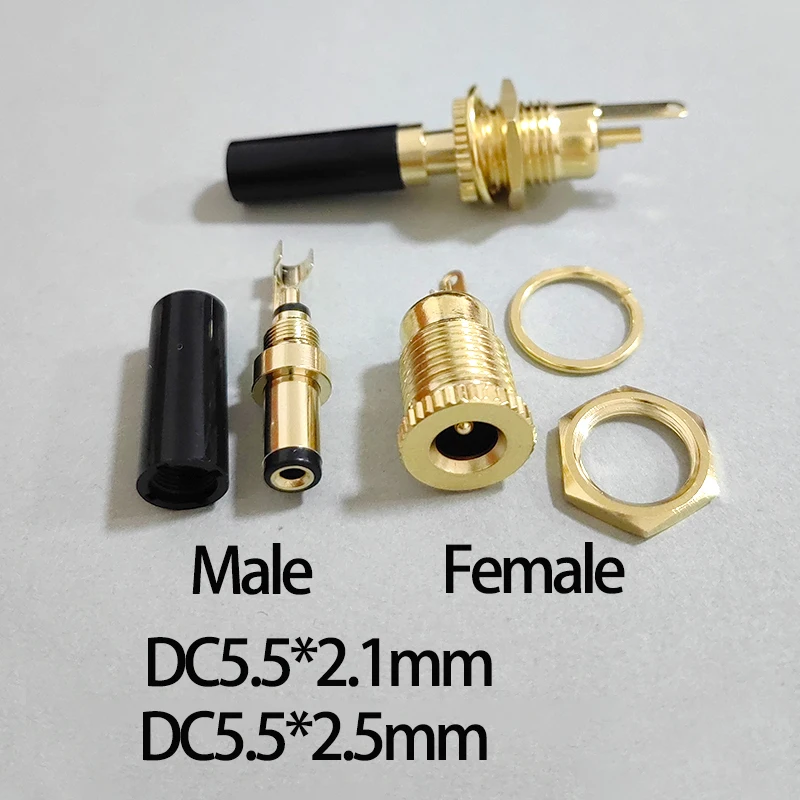 2-teiliges vergoldetes DC-Stromanschluss-Set – DC5,5x2,1 Stecker auf Buchse für DIY-Elektronik und Geräte
