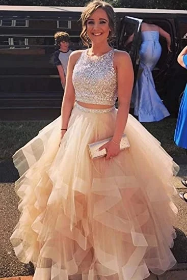 ANGELSBRIDEP-Vestido De Bola De Cristal Frisado, Vestidos Quinceanera Traseiros Ocos, Sweet 16 Formal Princess Birthday, Sweet 16, 2 pcs