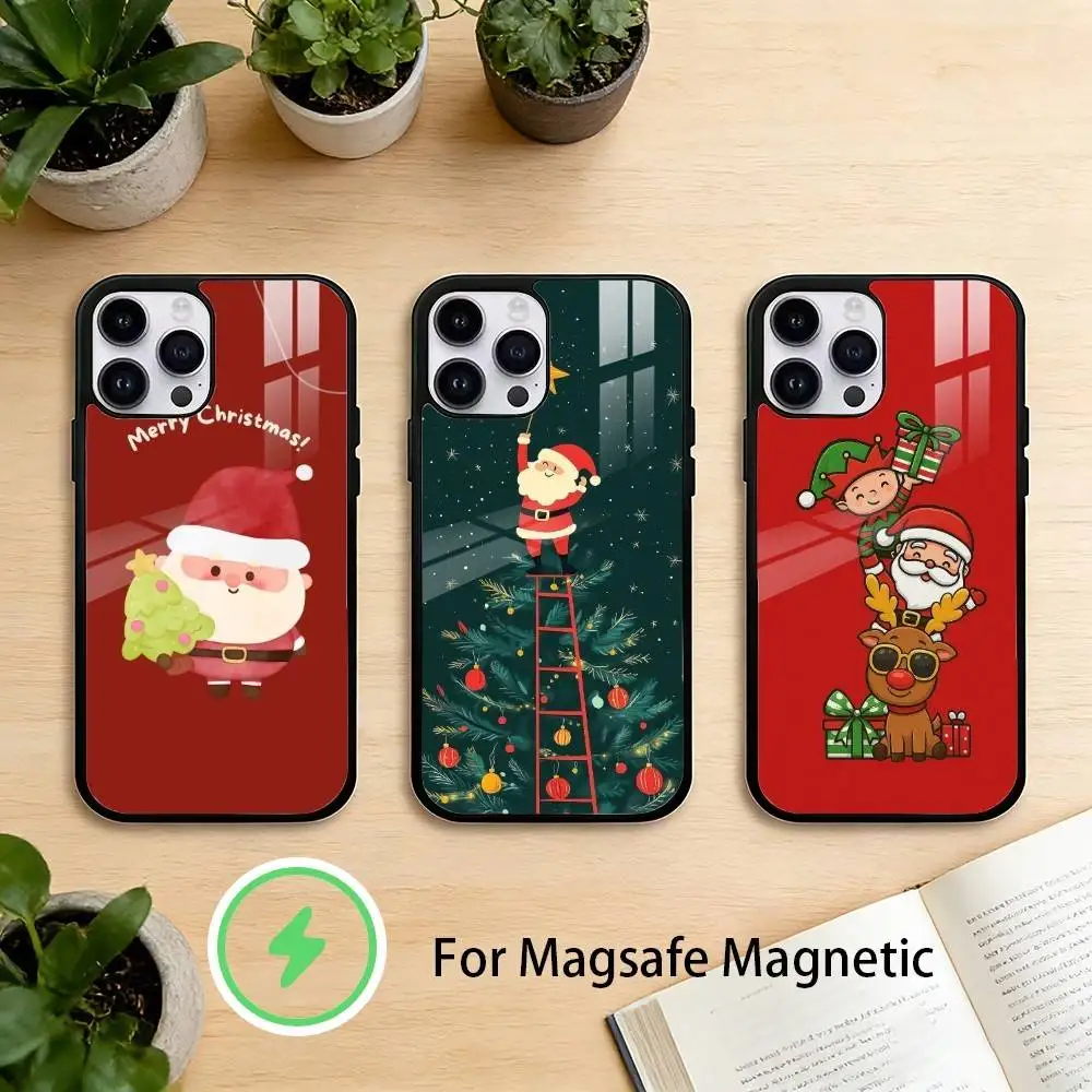 

Christmas Santa Claus Phone Case For iPhone 17 16 15 14 13 12 Pro Max Plus for Mirror Wireless Magnetic Cover