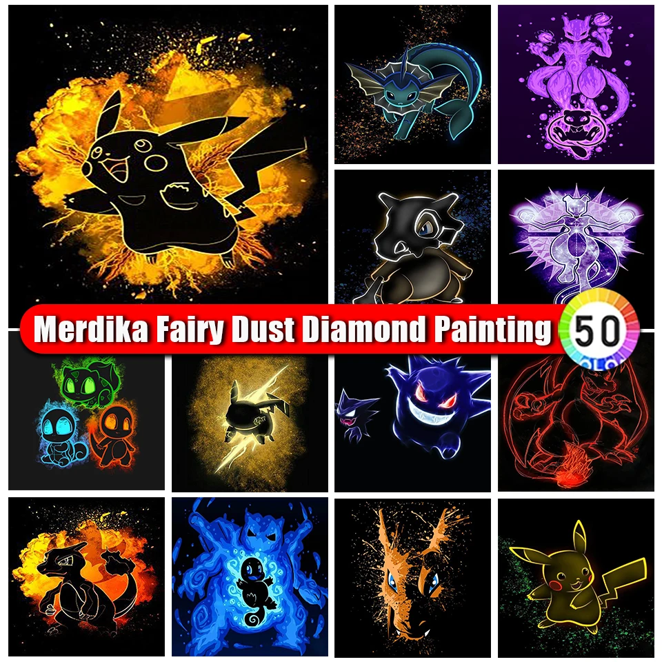 

Merdika Fairy Dust Diamond Painting Kit Pokemon Pikachu Picture Cross Stitch Embroidery Handmade Diamond Mosaic cartoon Art Gift