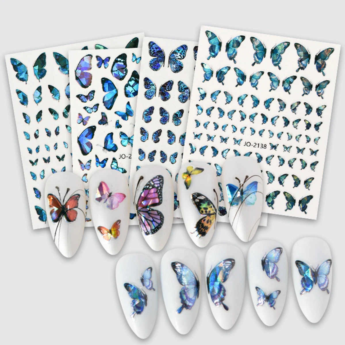 Big Butterfly Theme Nail Art Stickers Laser Super Flash Y2K-style 12 Color Butterfly Design Nail Decoration Decals