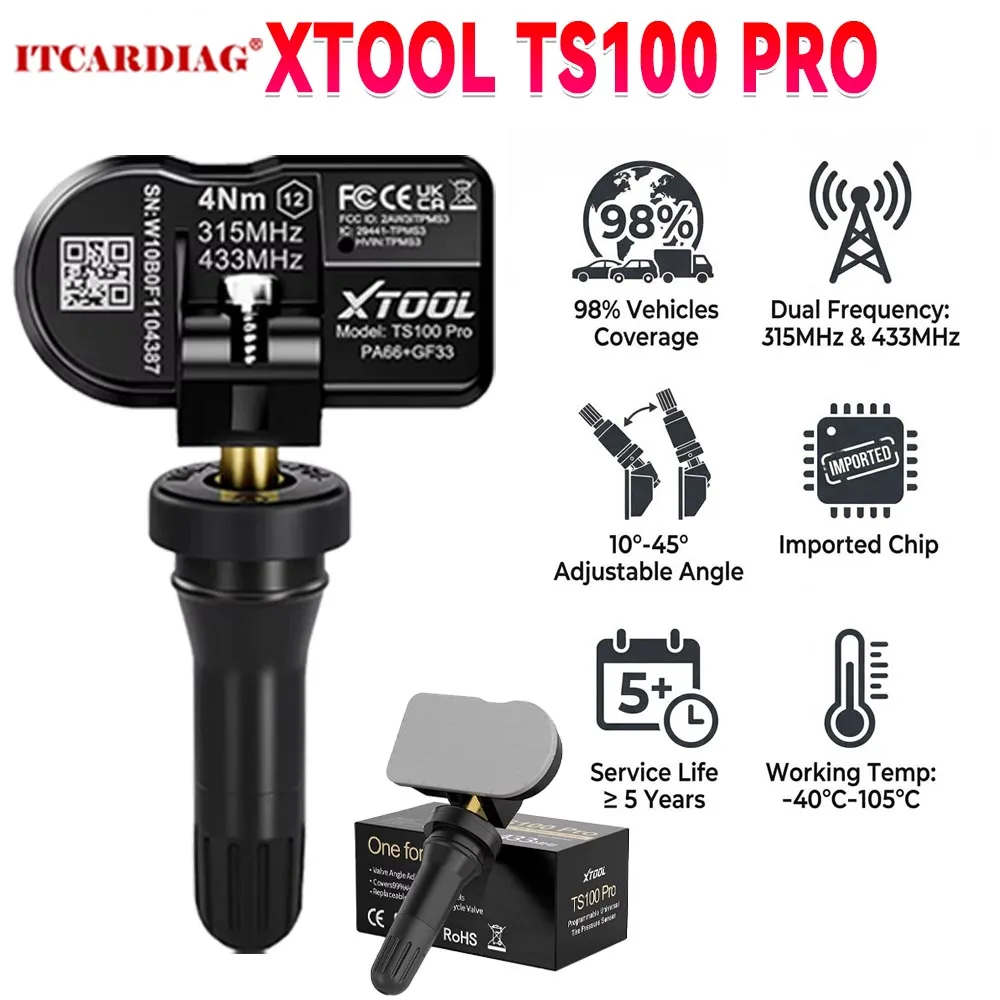 

XTOOL TS100PRO 2-в-1 433/315 МГц TS100 Pro TPMS-сканер для мониторинга давления в шинах, совместимый с XTOOL TP150/IP819TP, резиновая версия для инструмента для ремонта шин