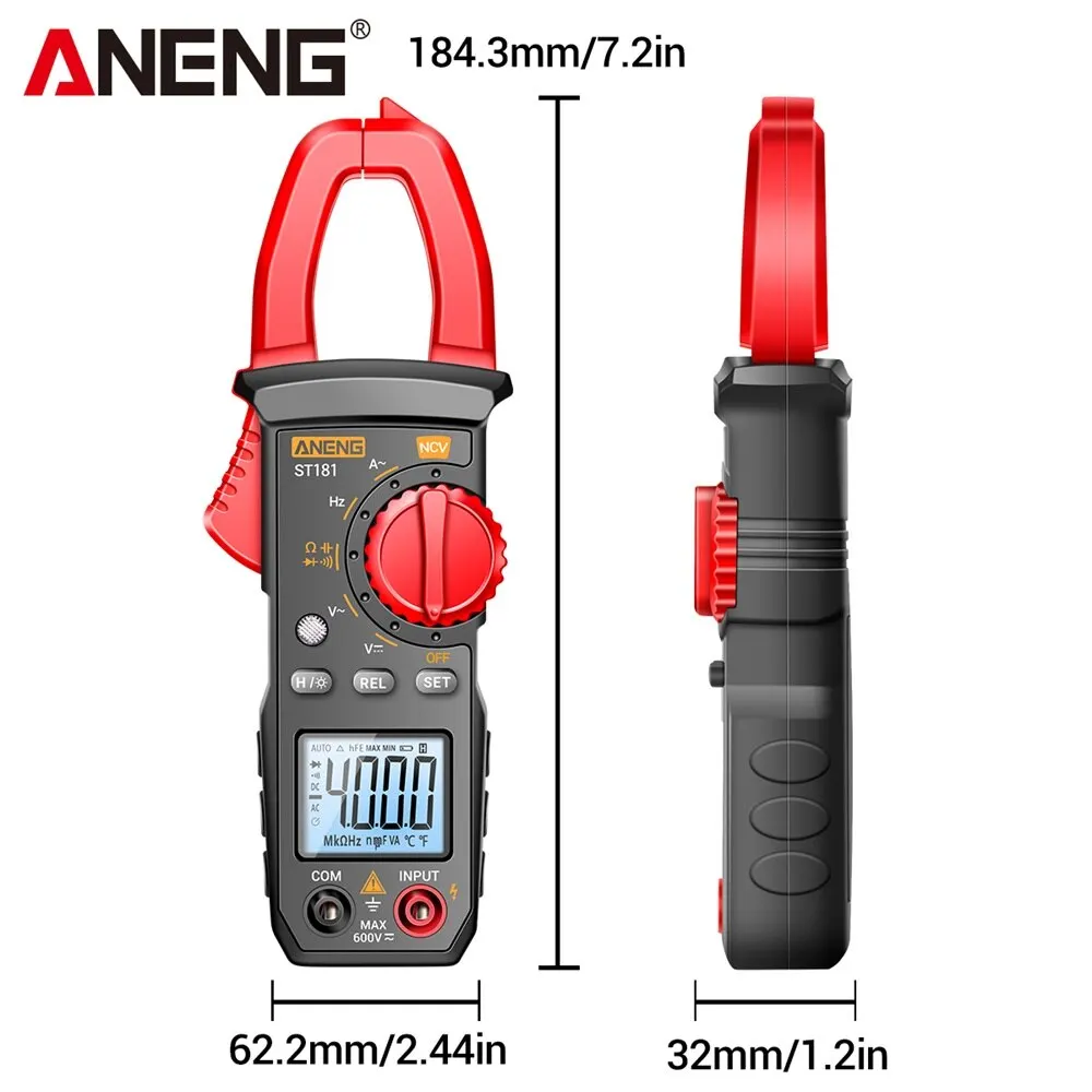 ANENG ST181 Clamp Meter Digital Multimeter DC/AC Voltage 4000 Counts Current Ammeter Tester Car Amp Hz Capacitance NCV Ohm Test