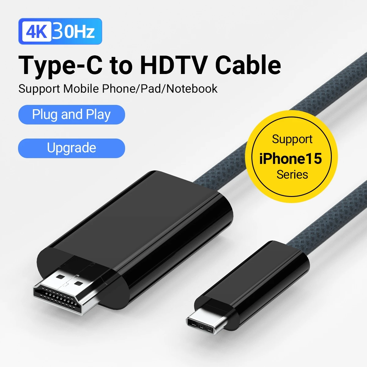 Gopala USB Type C to HDMI Cable 6ft/1.8M (4K@30Hz), Thunderbolt 3/4 Compatible for iPhone 15/Pro Max ChromeBook Pixel