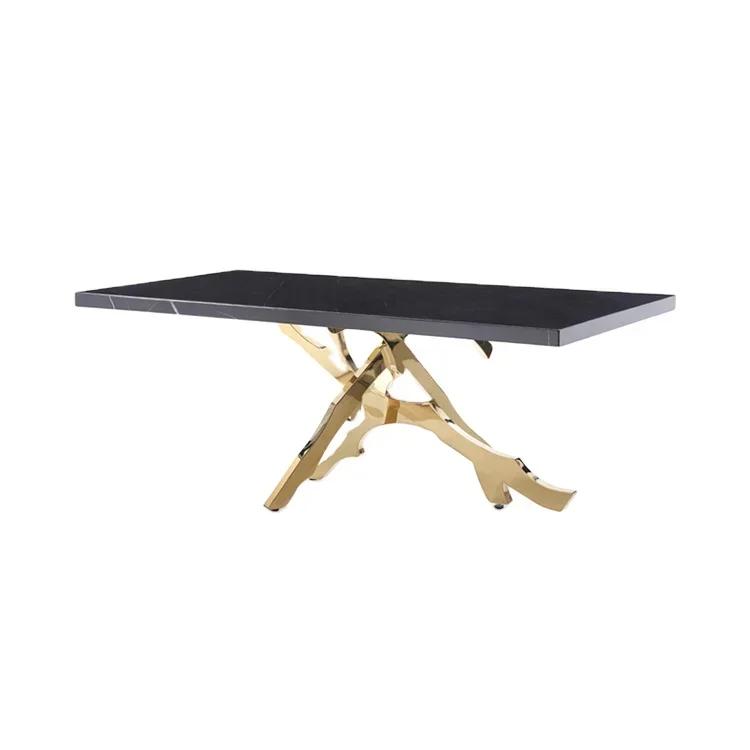 Luxury Modern Italian Natural Black Square Marble Top Dining Room Living Room Dining Table Set