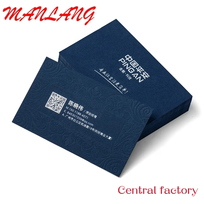 Custom  High-grade Phnom Penh blue business card making embossed bronzing business custom free design