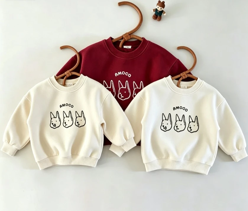Toddler Boys Girls Soft Cotton Sweatshirt With Minimal Three Dogs Print Comfortable Long Sleeve Pullover For Kids Play Wear Tops