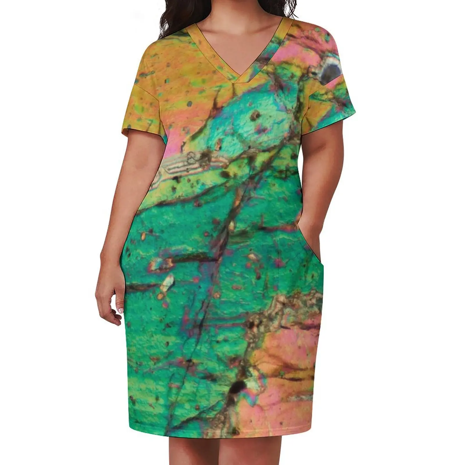 Vesuvius volcano Pyroxene rock thin section microscope photograph - geology gift Loose Pocket Dress long dress women summer