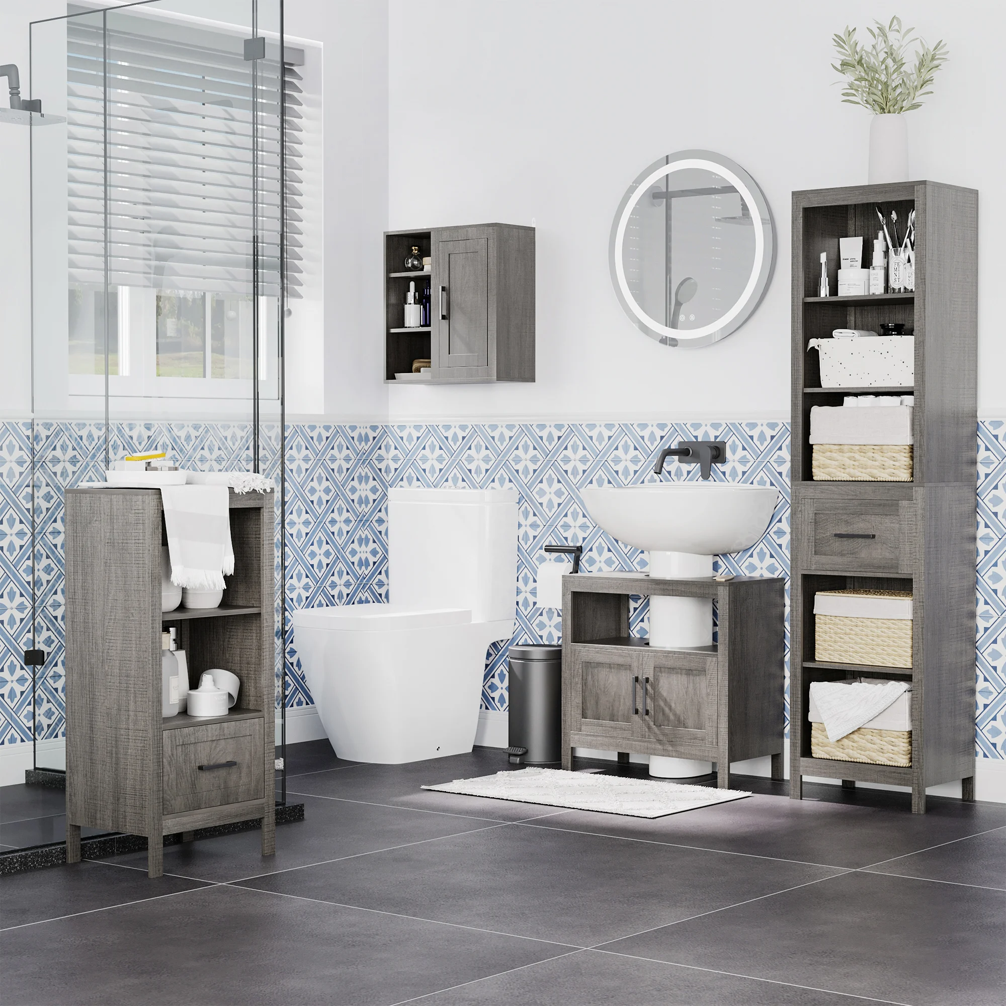 Kleankin underbasin furniture with 2 doors open shelf 60x30x60 cm