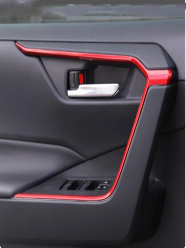 مقبض باب السيارة الداخلي مسند الذراع يغطي لتويوتا Rav4 2019 -2023 الديكور الداخلي درابزين عصا الكسوة 4 قطعة #6