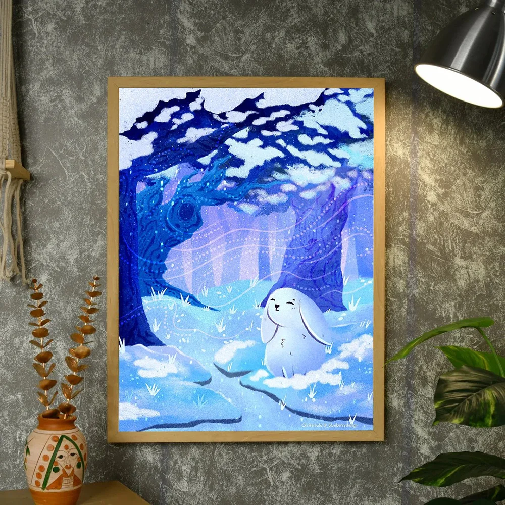 غريب الأطوار أرنب قماش جدار الفن لطيف الغابات الحيوان طباعة مسحور الغابات ديكور حالمة الطبيعة اللوحة غرفة الحضانة الفن المنزل