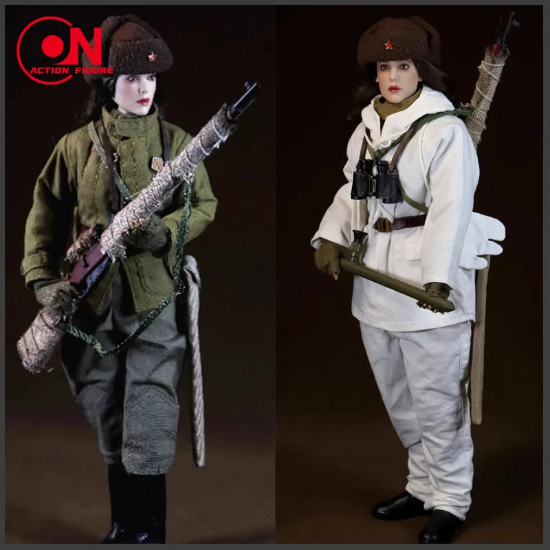 MOETOYS P008 1/6 WWII Soviet Female Sniper with Snow Ccamouflags Action Figure 12'' Soldier Figurine Model Full Set Toy