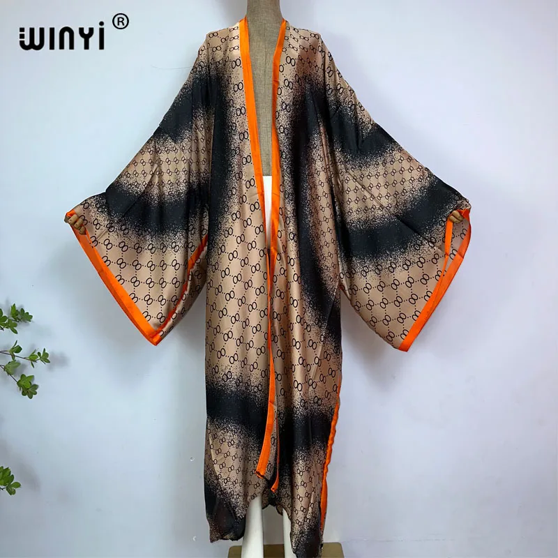 

WINYI summer new fashion print Women Cardigan Loose Long Dress elegant Party Boho Maxi beach Holiday Cover Up Kimonos kaftan