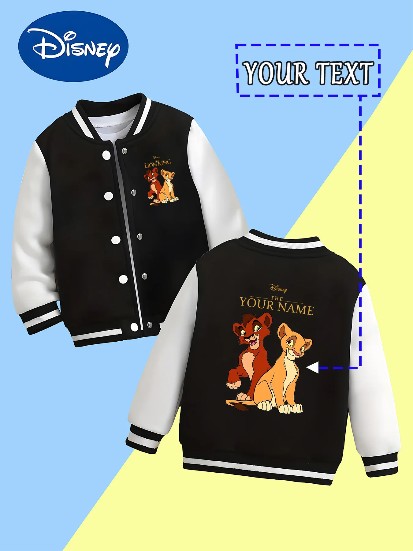 

MINISO Disney's "The Lion King" inspired boys' baseball jacket features Simba and his friends, and is custom-designed with "YOUR