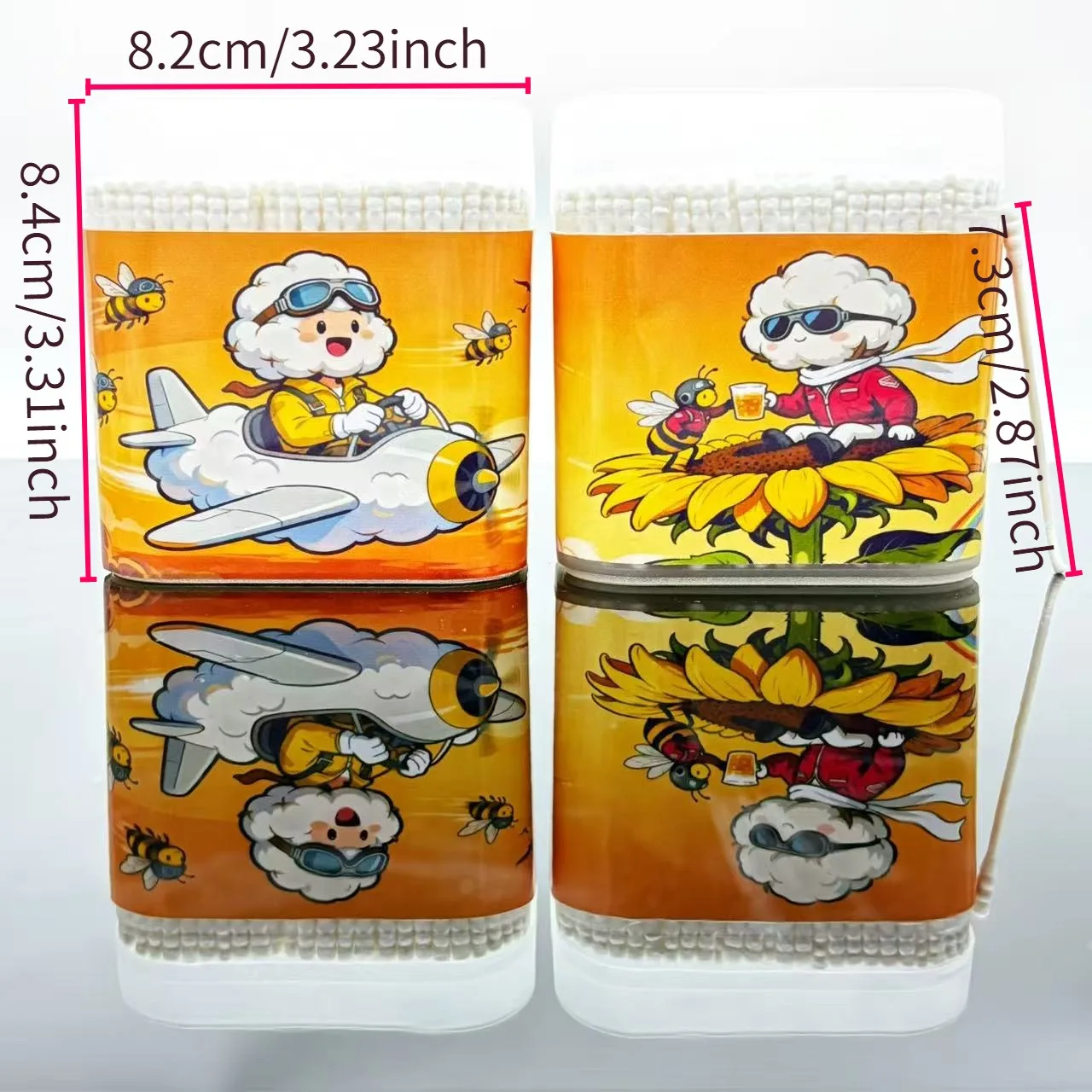 400 قطعة من مسحات القطن البيضاء ذات الطابع النحلي الأصفر ذات الأطراف المزدوجة عنصر النحل الإبداعي أعواد قطنية حلزونية