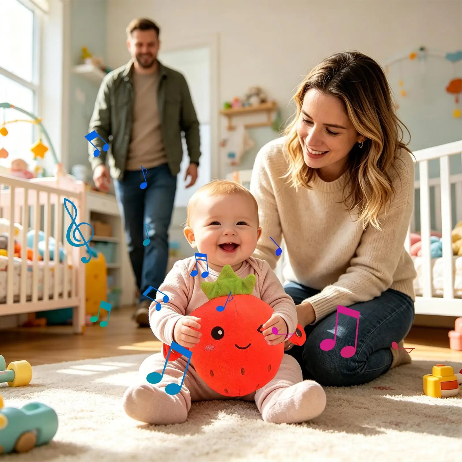Music Sensory Toys Carrot Fruit Touch Activated Educational Doll Electric Banana Stuffed Toy for Nursery Children Room Bedroom