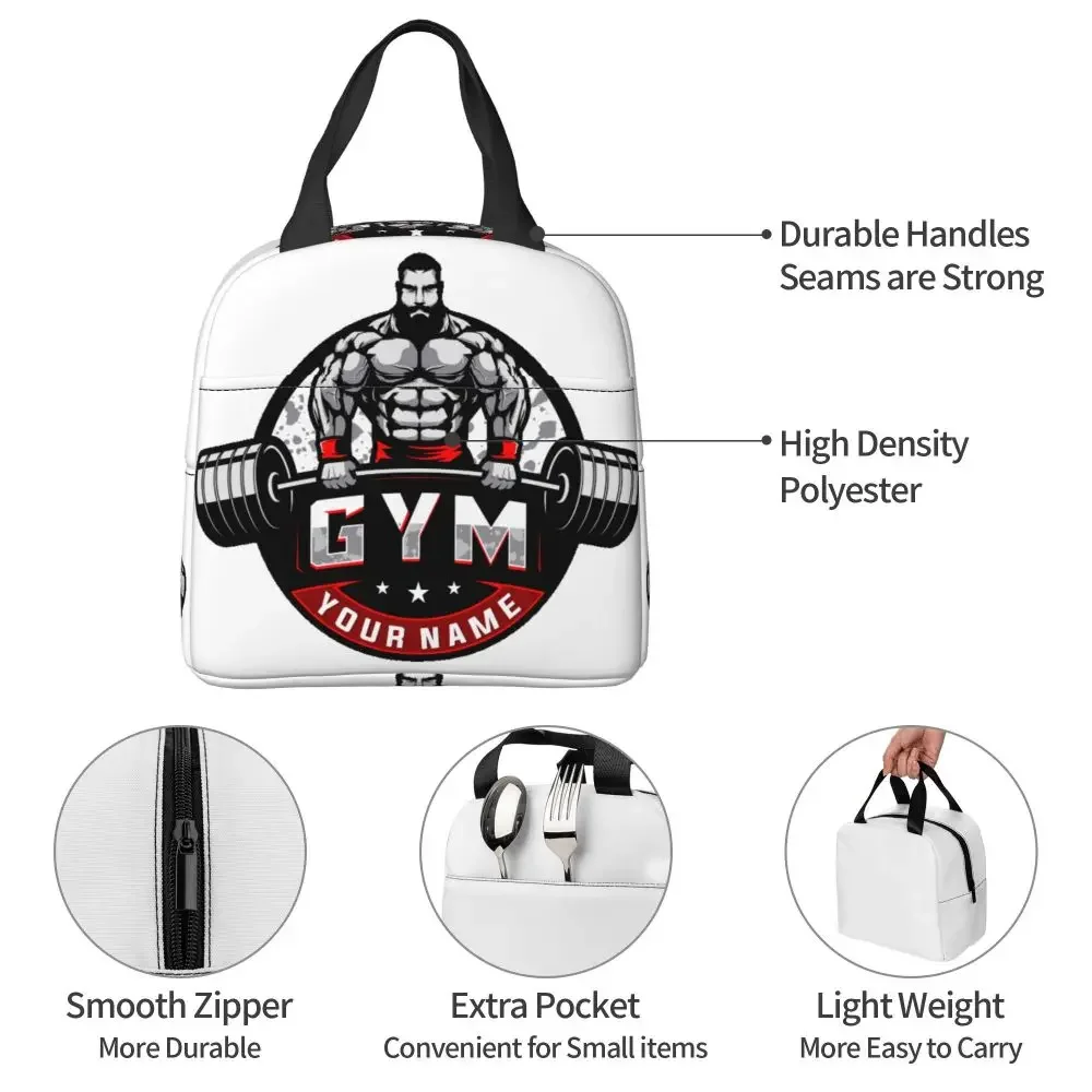 Bodybuilding And Gym Logo Resuable Lunch Box for Women Leakproof Cooler Thermal Food Insulated Lunch Bag Kids School Children