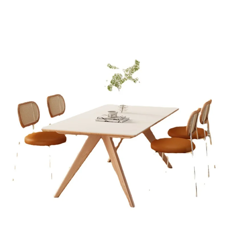 

Japanese-style solid wood rock slab ind modern simple solid color log wind whale dining table pure white rock slab dining ta