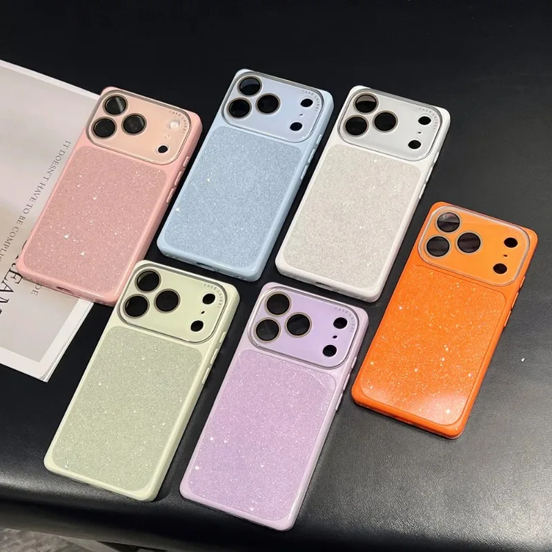 Square Glitter Print Large Window Phone Case For iPhone 17 16 15 14 18 Pro Max  Luxury Soft Shockproof Silicone Cover