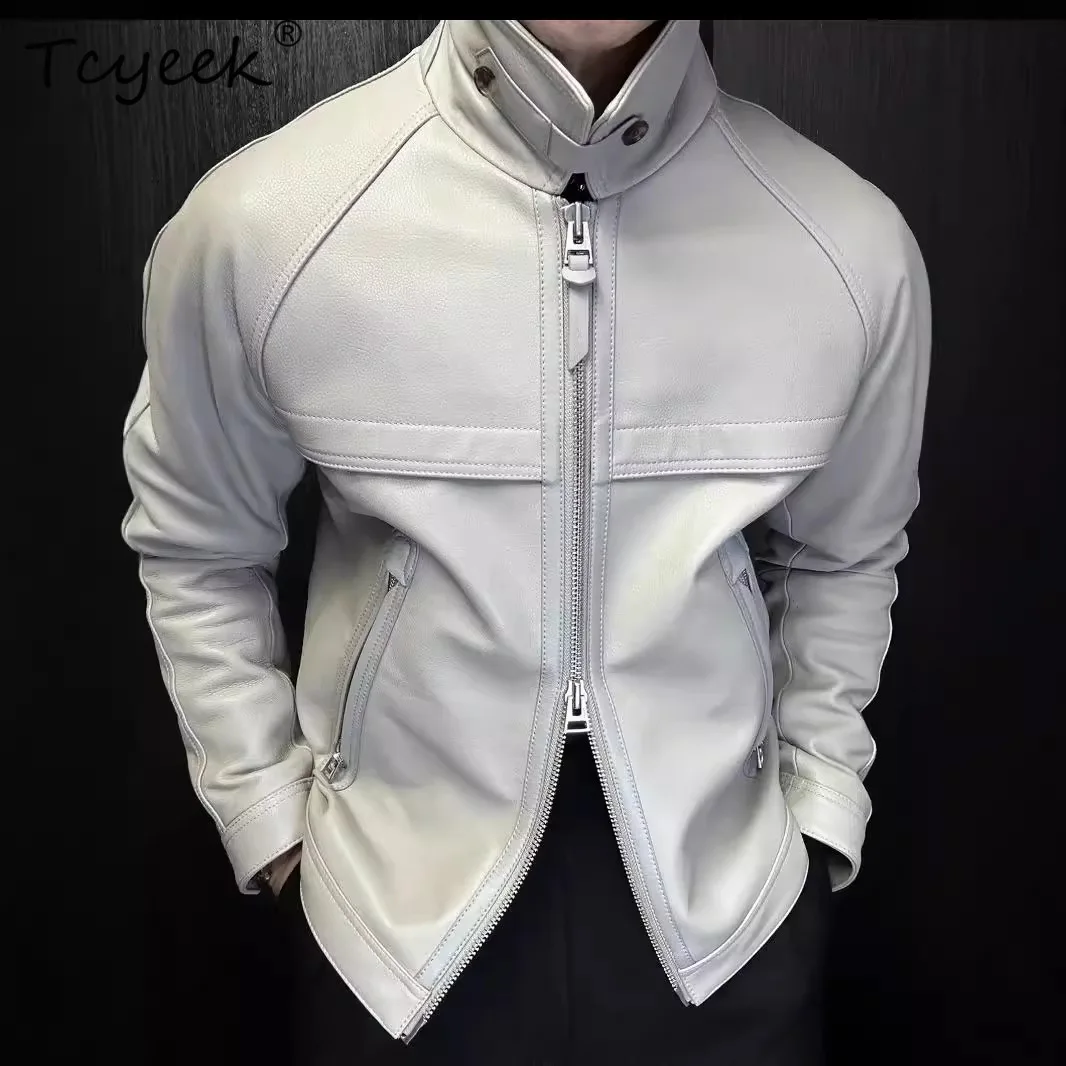 Tcyeek Real Leather Jacket Men Autumn Clothes Natural Goatskin Coat Men's Motocycle Jackets Loose Fit Trendy Jaqueta De Couro