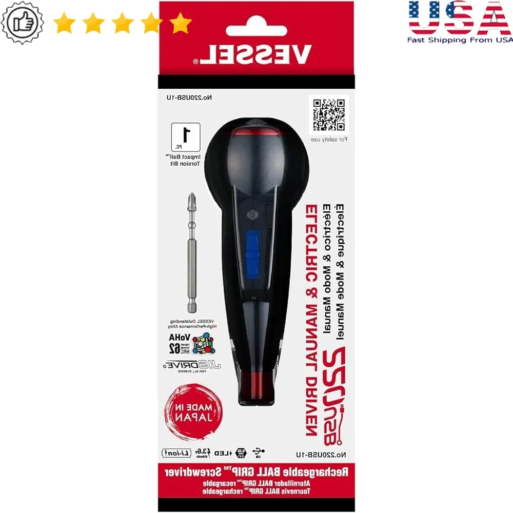 

Higher-Torque Electric Screwdriver 3.6V Rechargeable Power Manual Driver LED Light Japanese Design 1/4 Inch Hex Interchangeable
