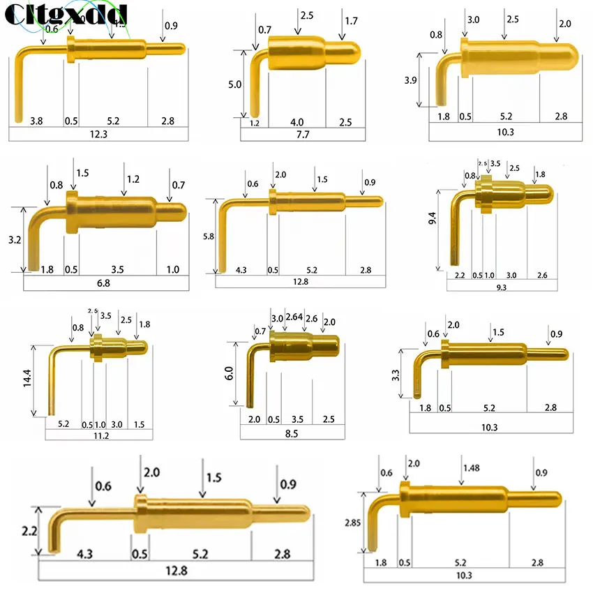 Cltgxdd 1 Pieces Telescopic Spring Loaded Pogo Pin Connector Pogopin 1A 1.5A 2A 3A Current Charging Contact Bending Top Probe