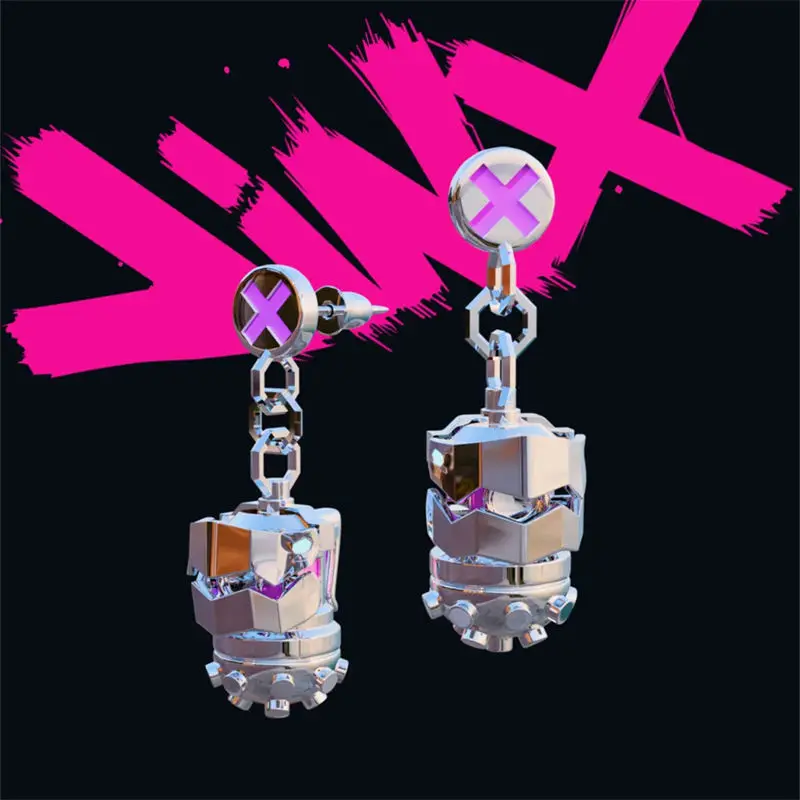 LOL Earring Arcane Stud Earrings for Women Jinx Grenade Pendant Party Fashion Trend Metal Accesorios Cosplay Girl Gift Jewelry