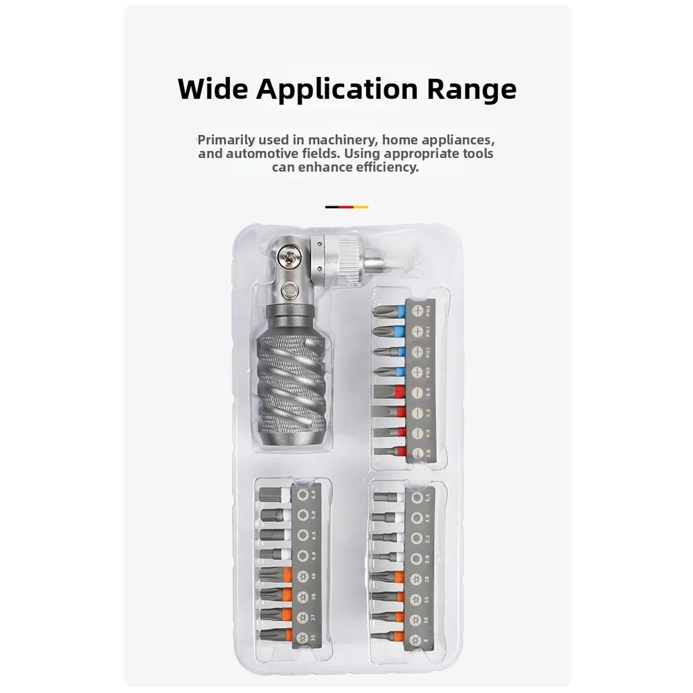 25-Piece Drill Bit Set Including For cross Flat Hex Screwdriver Bits for Precision Tightening in Confined Areas