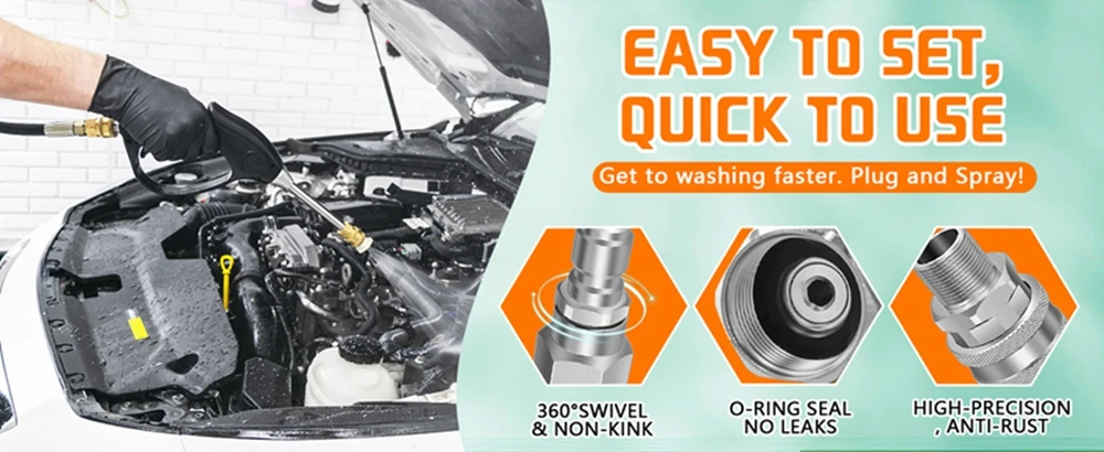 Hochdruckreiniger-Adapter 360° ° Schwenkbarer M22 14 mm auf 3/8 Quick Connect Edelstahl-Schnellkupplung für Power Washer-Schlauch 5000 PSI – Detail 4