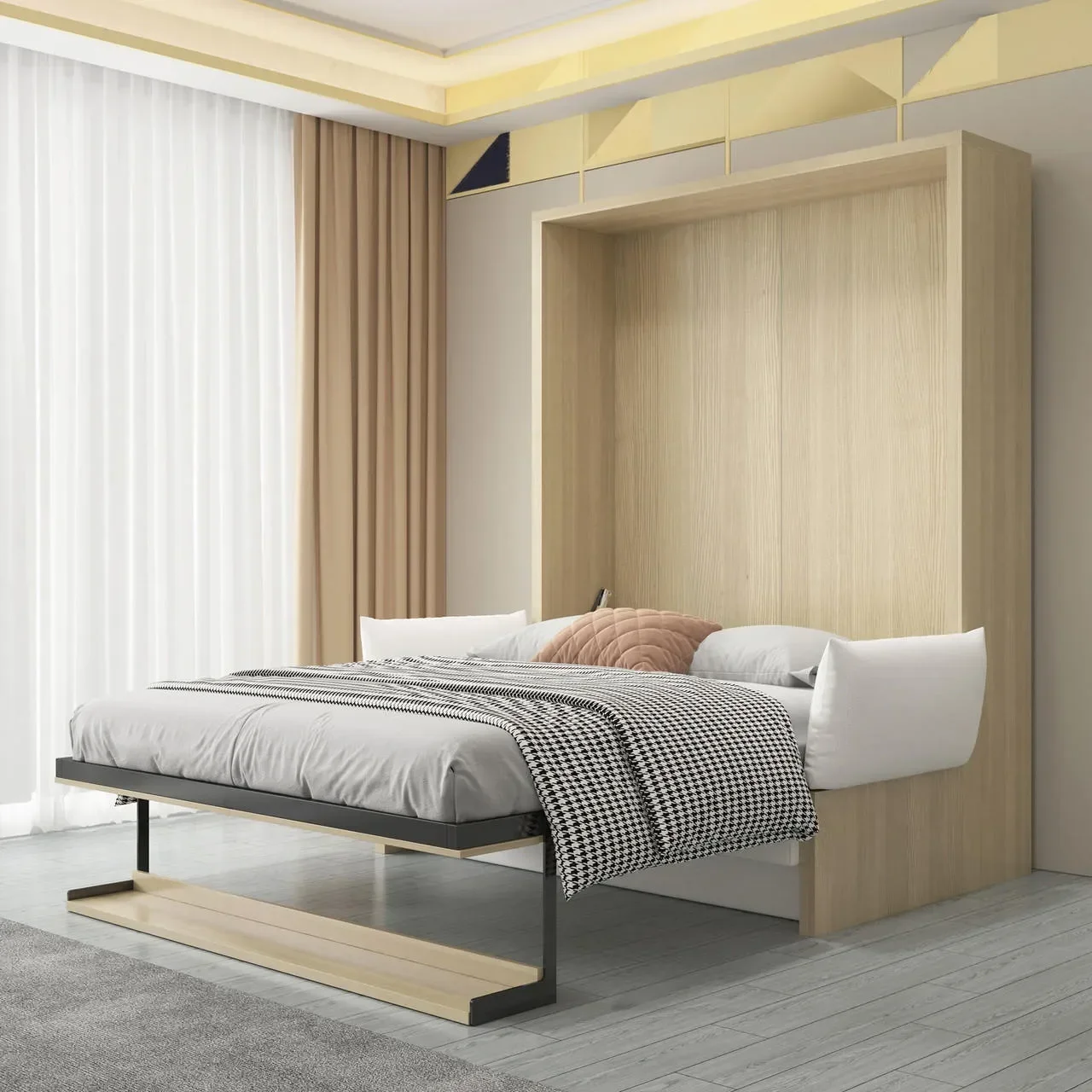 New Design Nordic Style Customized Size Multifunctional Murphy Bed Easy Installation Vertical Folding Wall Bed with Sofa