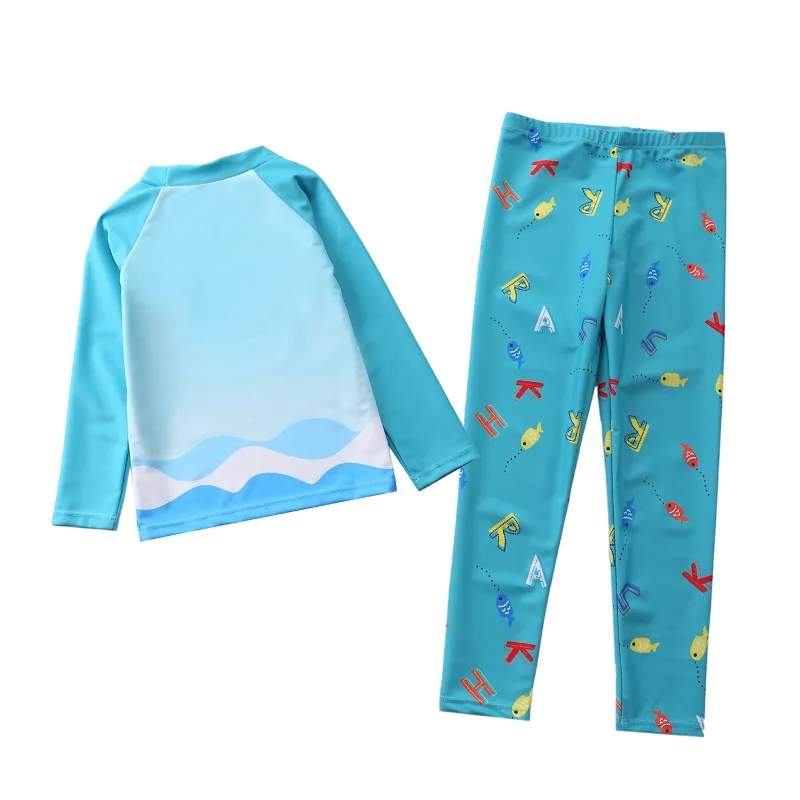 HappyFlute 2 Piece Sets Hot Sale Long Sleeve Cartoon Shark Prints Sun Protection &Quick-drying Swimsuit