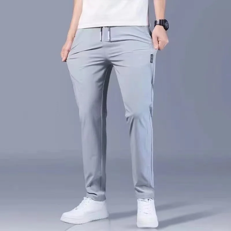 Summer Men Ice Silk Pants Straight Fit Large Size Multi Functional Comfortable Lightweight Quick Dry Sports Trousers