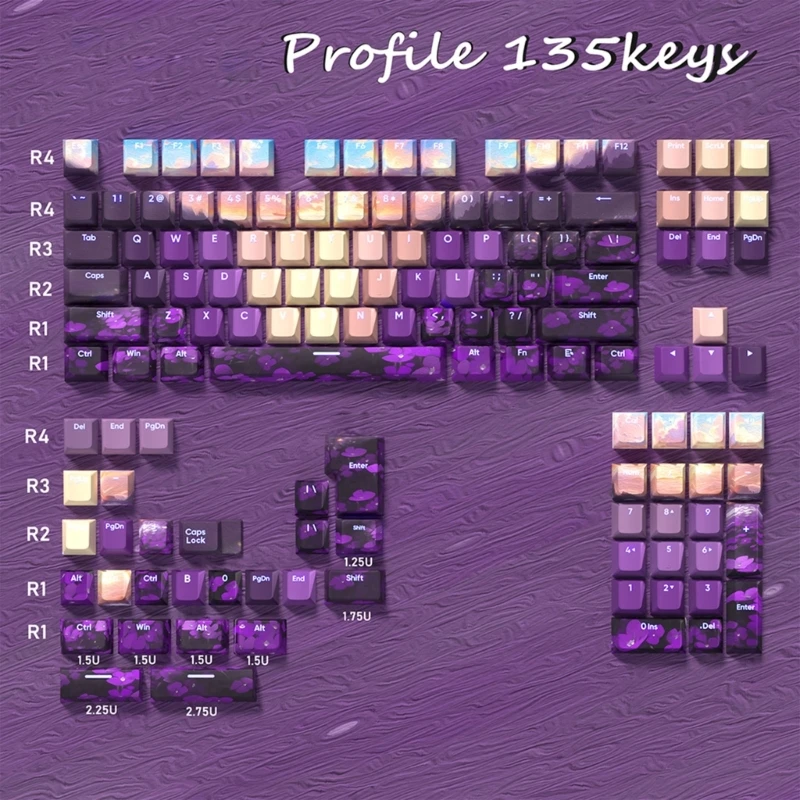 108/135Keys PBT Keycaps Customs Valley Keycap Set Front Print Backlit Key Caps for Mechanical Keyboard