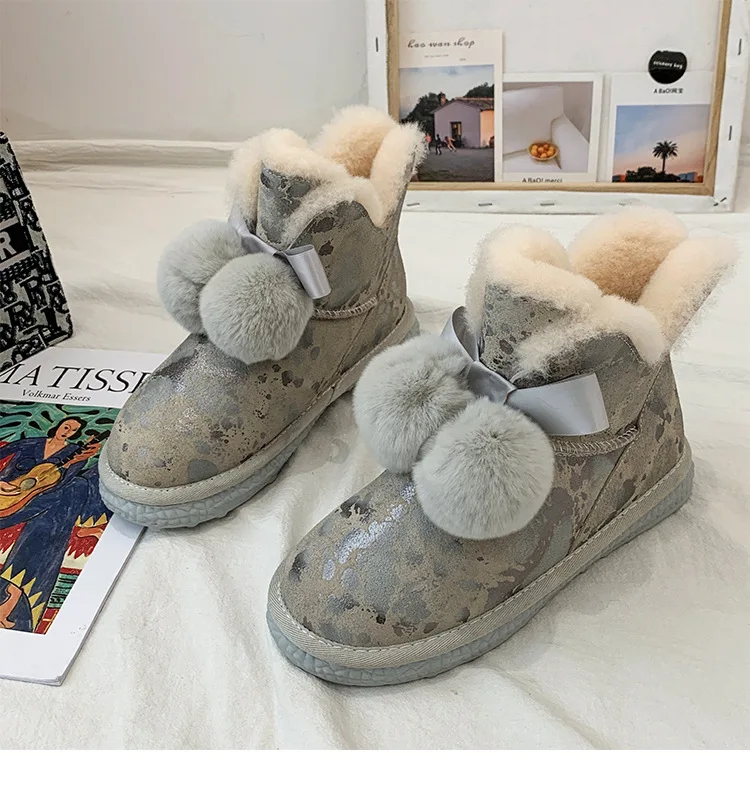 Leather Glossy Fur Integrated Snow Boots Waterproof Leather Surface New Short Boots Piled Thickened Cotton Shoes Women's Boots