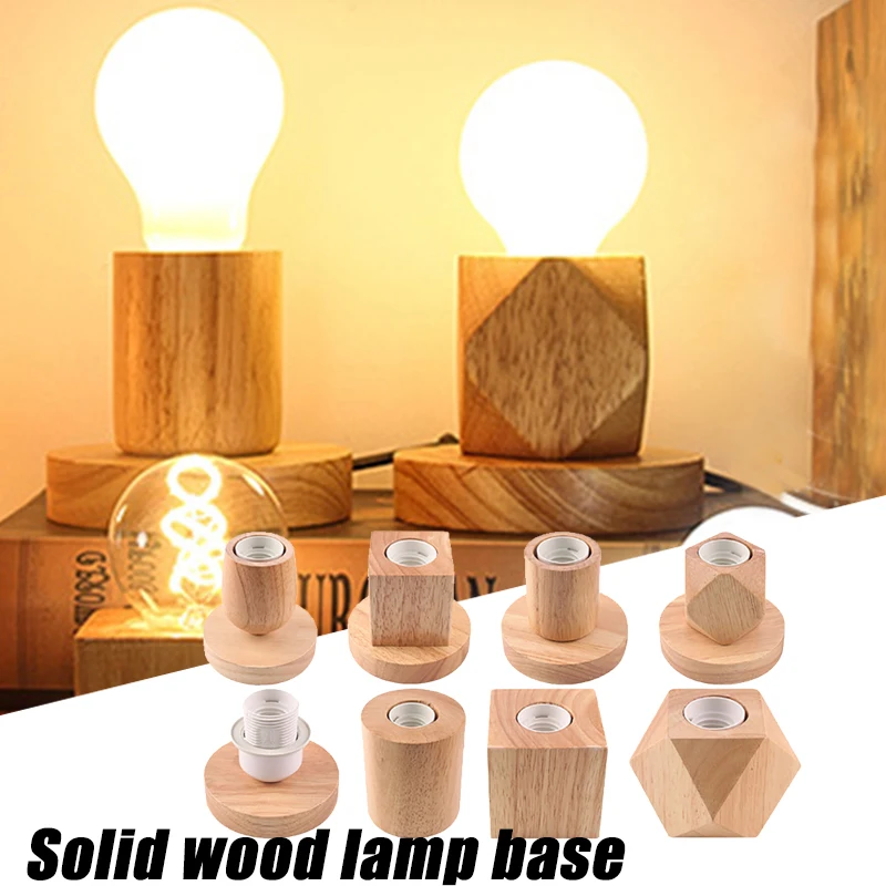 moonlux Solid Wood Table Lamp Base Wooden Lamp Holder With Switch Line Simple Night Light Holder for E27 Screw(No Bulb)