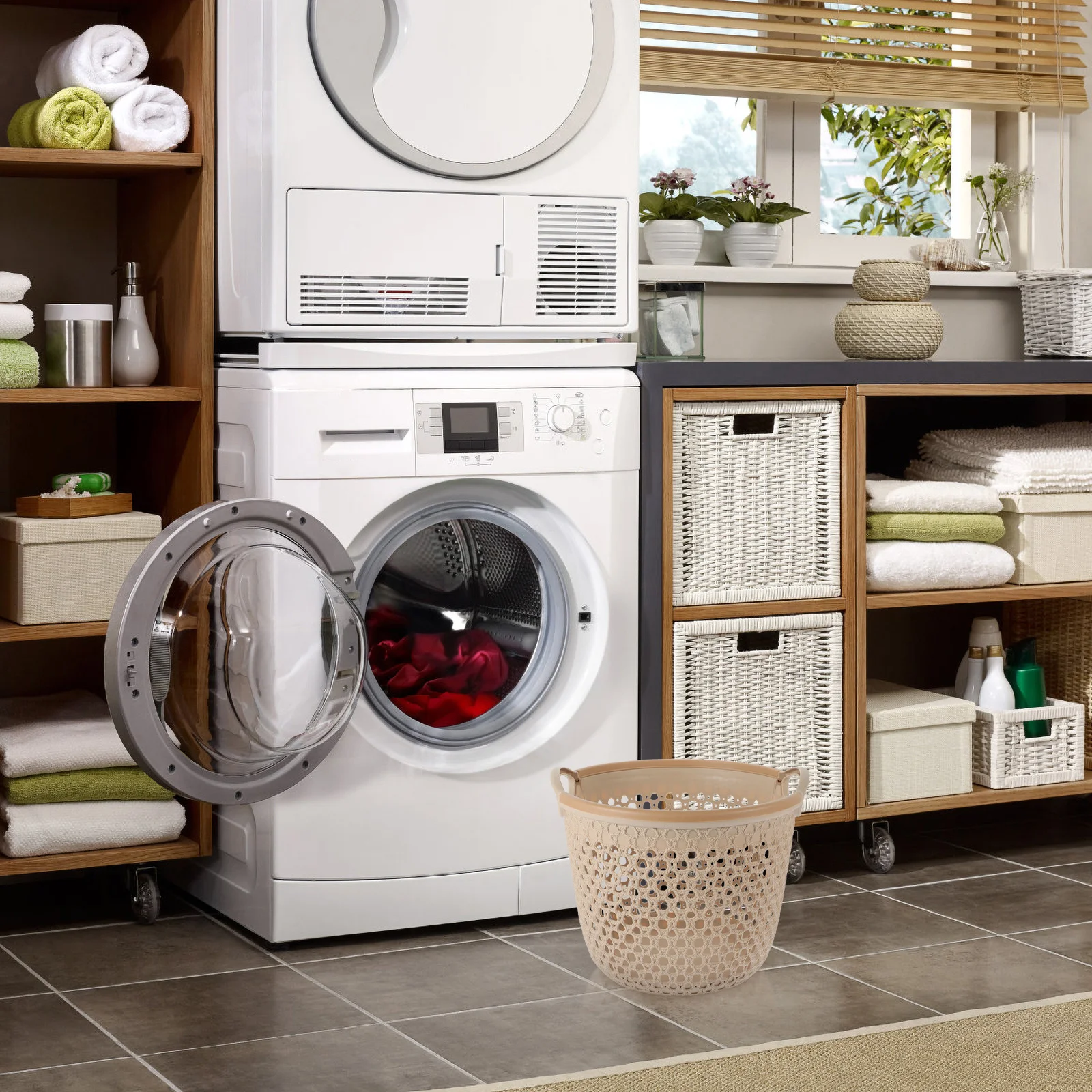 

1pc Waterproof Handle Laundry Basket Hollow Out Design Large Capacity Clothes Storage Organizer For Bathroom Bedroom Closet