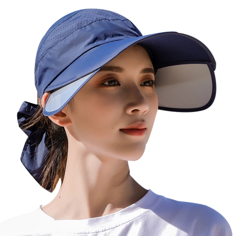 Women\'s Cycling Breathable Sun Hat Visor Caps Female Scalable Brim Empty Top Wide Brim Baseball Cap Outdoor Anti-UV Beach Hats