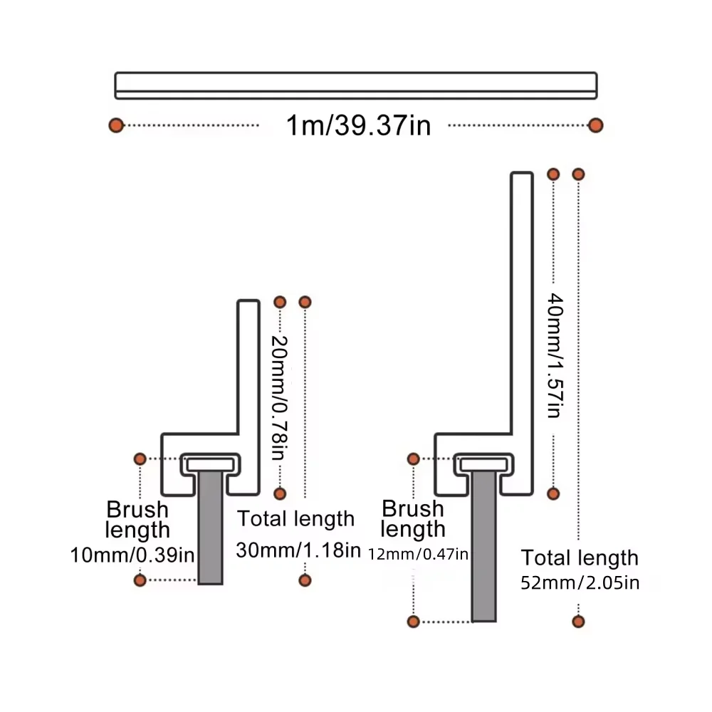 1PC 1m/39.37inch Door Seal Draft Stopper With Brush Reduce Noise Rubber Door Sweep Breeze Blocker Insect Proof Dust Proof Sound